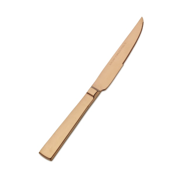 Bon Chef Roman, Steak Knife, Euro, Solid Handle, Mirror Finish, 13/0, 9.5" - Rose Gold , set of 12 S3715RG - main